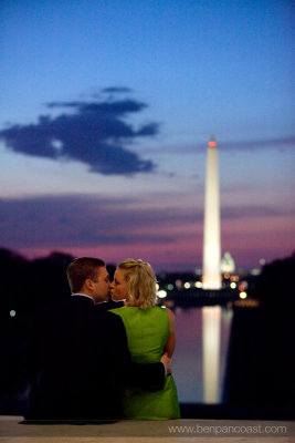 Lincoln Memorial, engagement photos, sunrise over Washington DC.