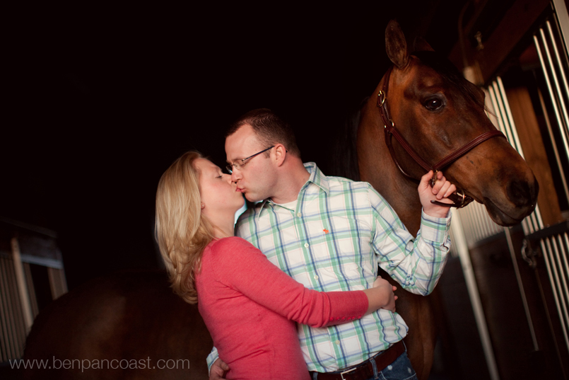 Engagement Photos in a barn with the couples horses.