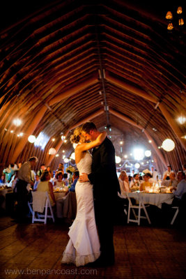 Blue dress barn, wedding reception, first dance, bride and groom.