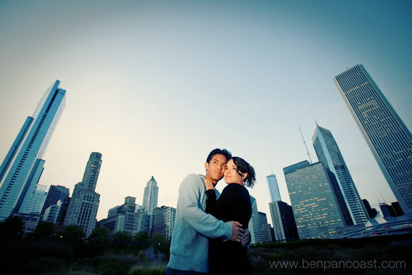 Chicago skyline, Millennium Park, Engagement Photo