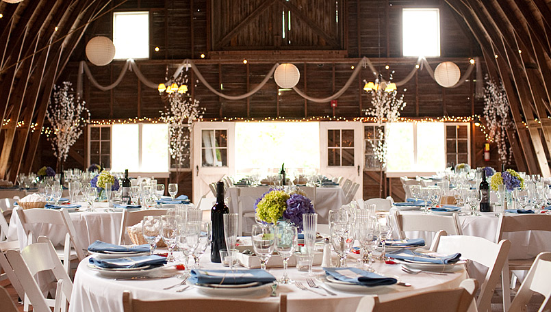 Decorations at the Blue dress barn, summer barn wedding, decorations, flowers, table center pieces