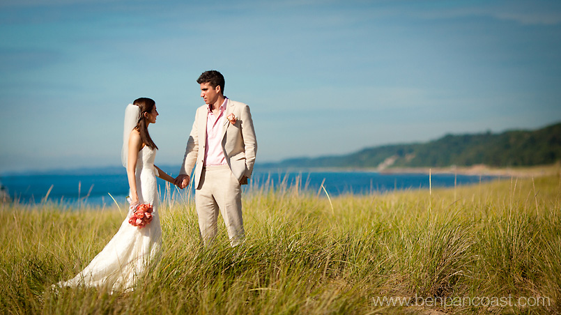 Wedding portrait on the beach in Saint Joseph Michigan, Tiscornia Beach.