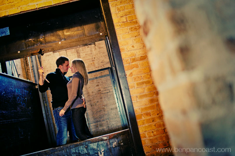 Indoor engagement photos in Chicago IL at Salvage One in downtown Chicago