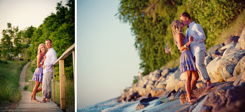 Engagement photos on the beach by lake Michigan