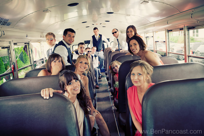Jean Klock Beach, school bus, Wedding, wedding party rode in a yellow school bus to the ceremony