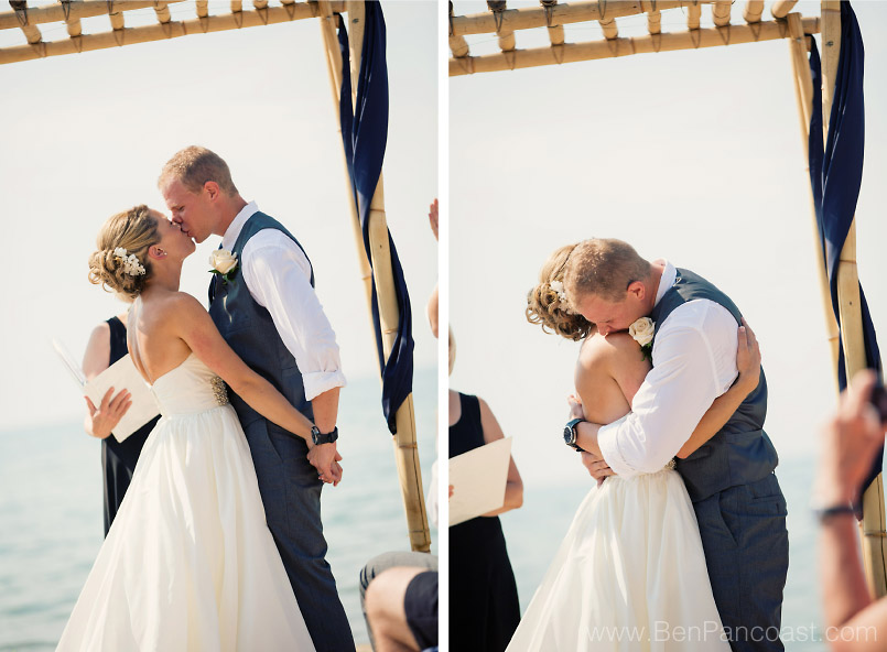 Beach Wedding First Kiss