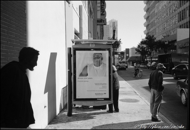 Black and White photograph of a street scene in Downtown Miami, Florida, 2008. Street Photography by Emir Shabashvili, see http://street-foto.com, http://miamistreetphoto.com, http://miamistreetphotography.com or http://miamistreetphotographer.com